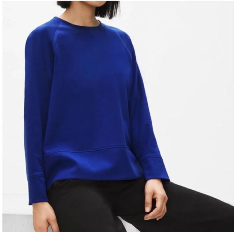 NWT Eileen Fisher Flex Tencel Ponte Round Neck Top Sweatshirt in Royal Blue XXS